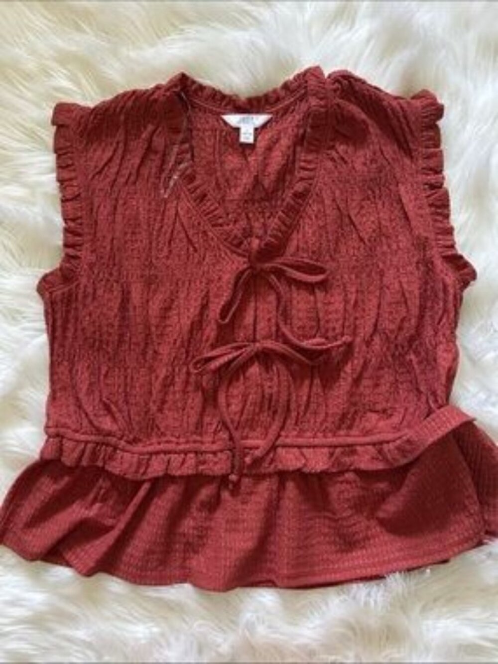 Red Tie-Front Ruffle Peplum Tank